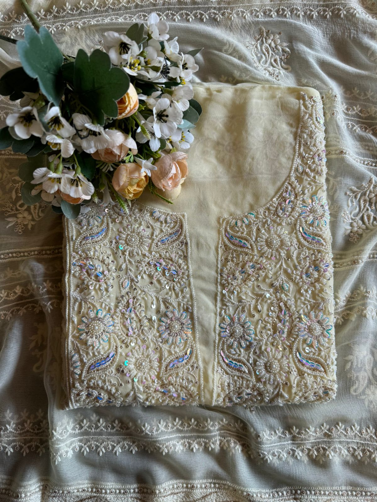 Pure georgette Unstitched shirt with very beautiful and intricate embroidered