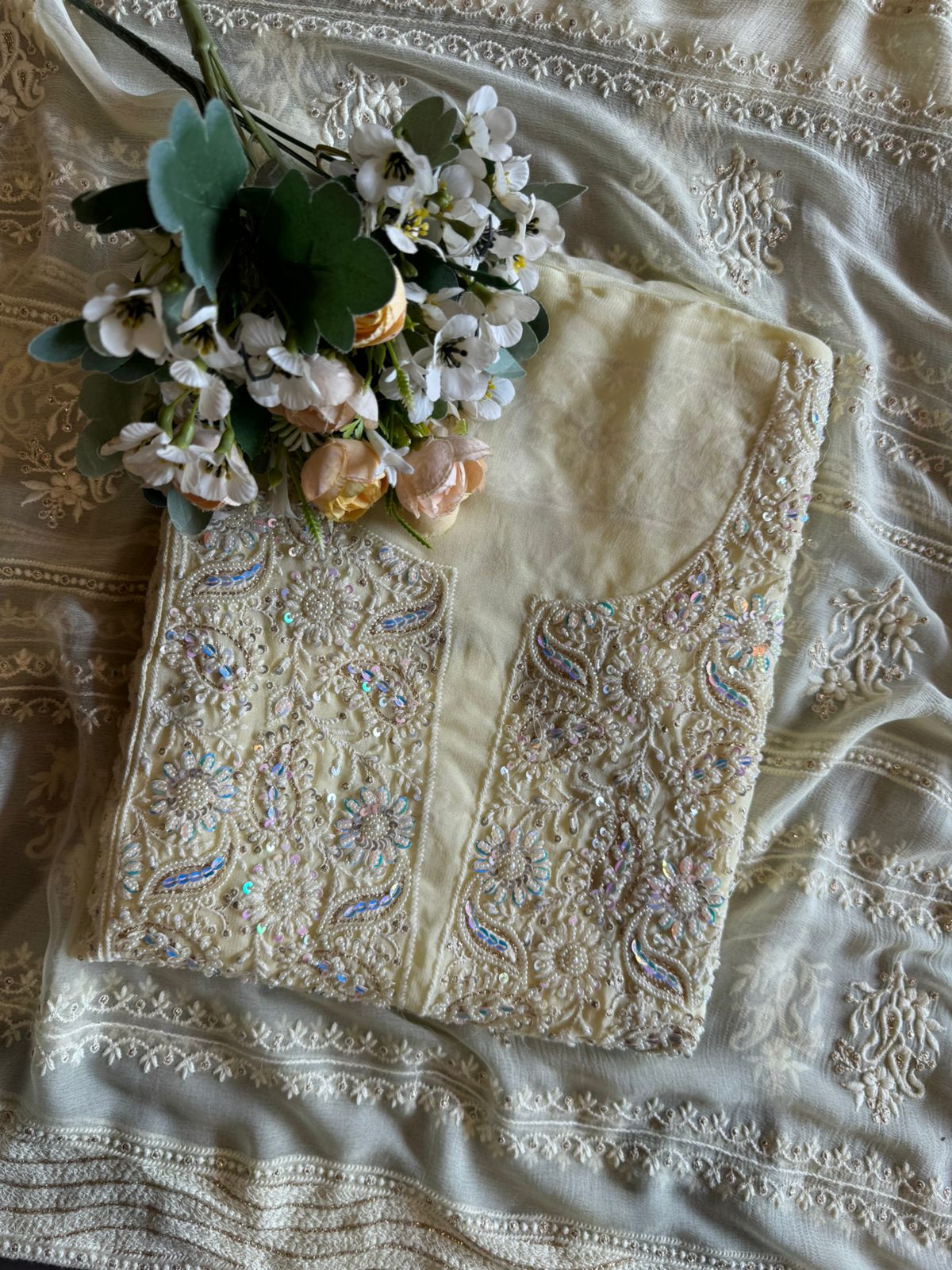 Pure georgette Unstitched shirt with very beautiful and intricate embroidered