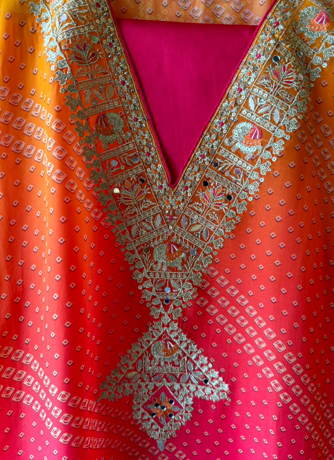 Soft organza bandhani digital printed Kurta front and back