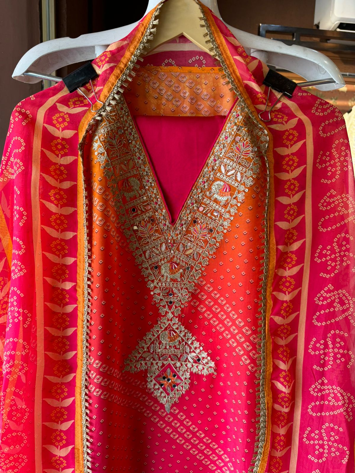 Soft organza bandhani digital printed Kurta front and back