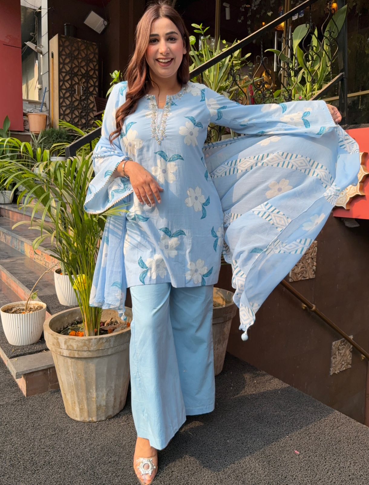 Floral digital printed unstitched cotton Suit