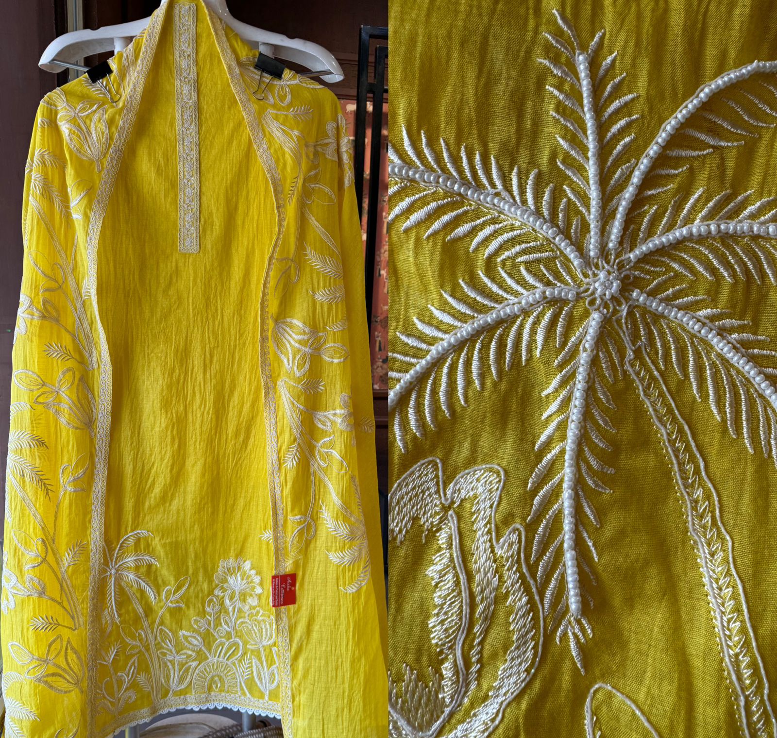 Pure Mul chanderi Unstitched suit design With embroidered Neck Patti