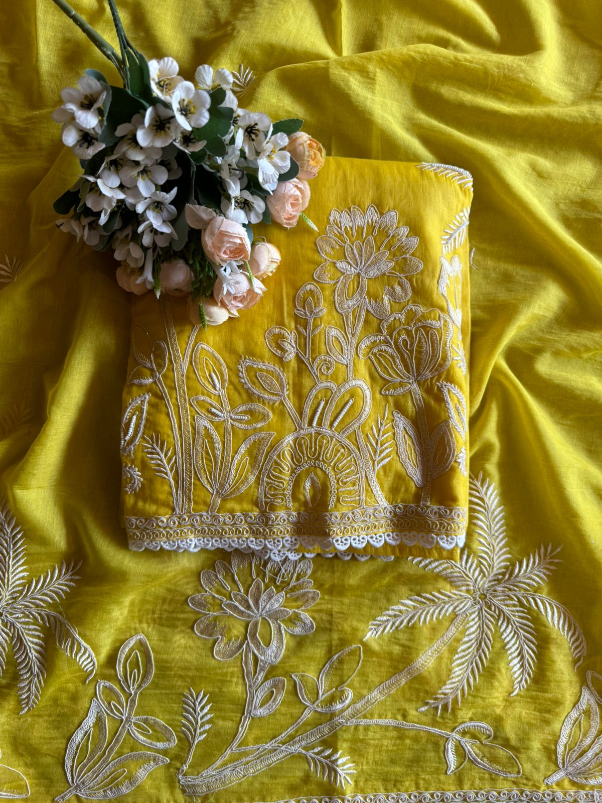 Pure Mul chanderi Unstitched suit design With embroidered Neck Patti