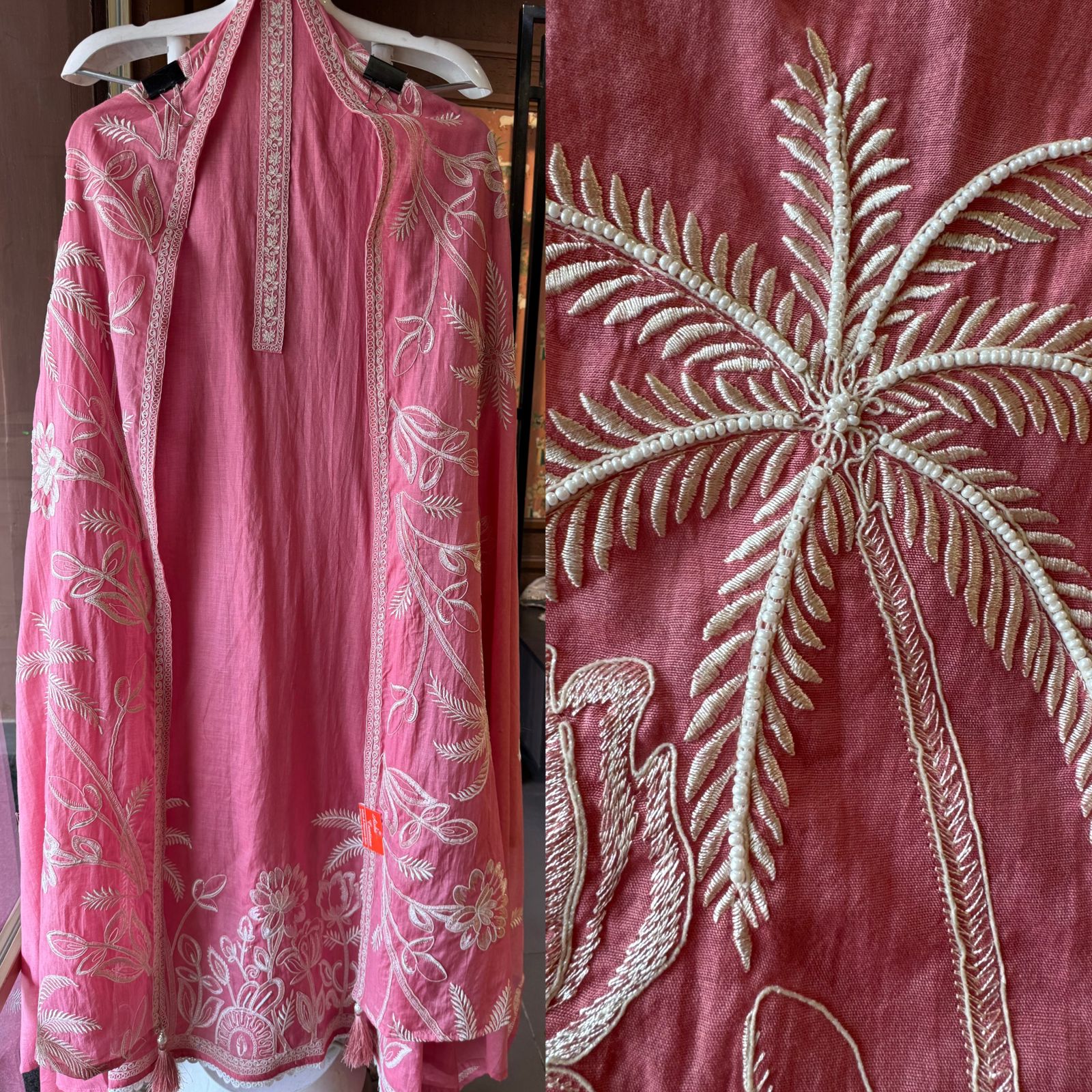 Pure Mul chanderi Unstitched suit design With embroidered Neck Patti