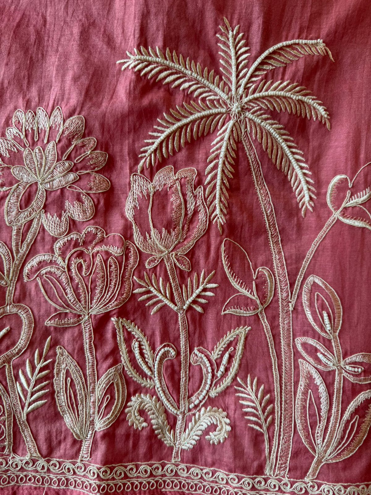 Pure Mul chanderi Unstitched suit design With embroidered Neck Patti