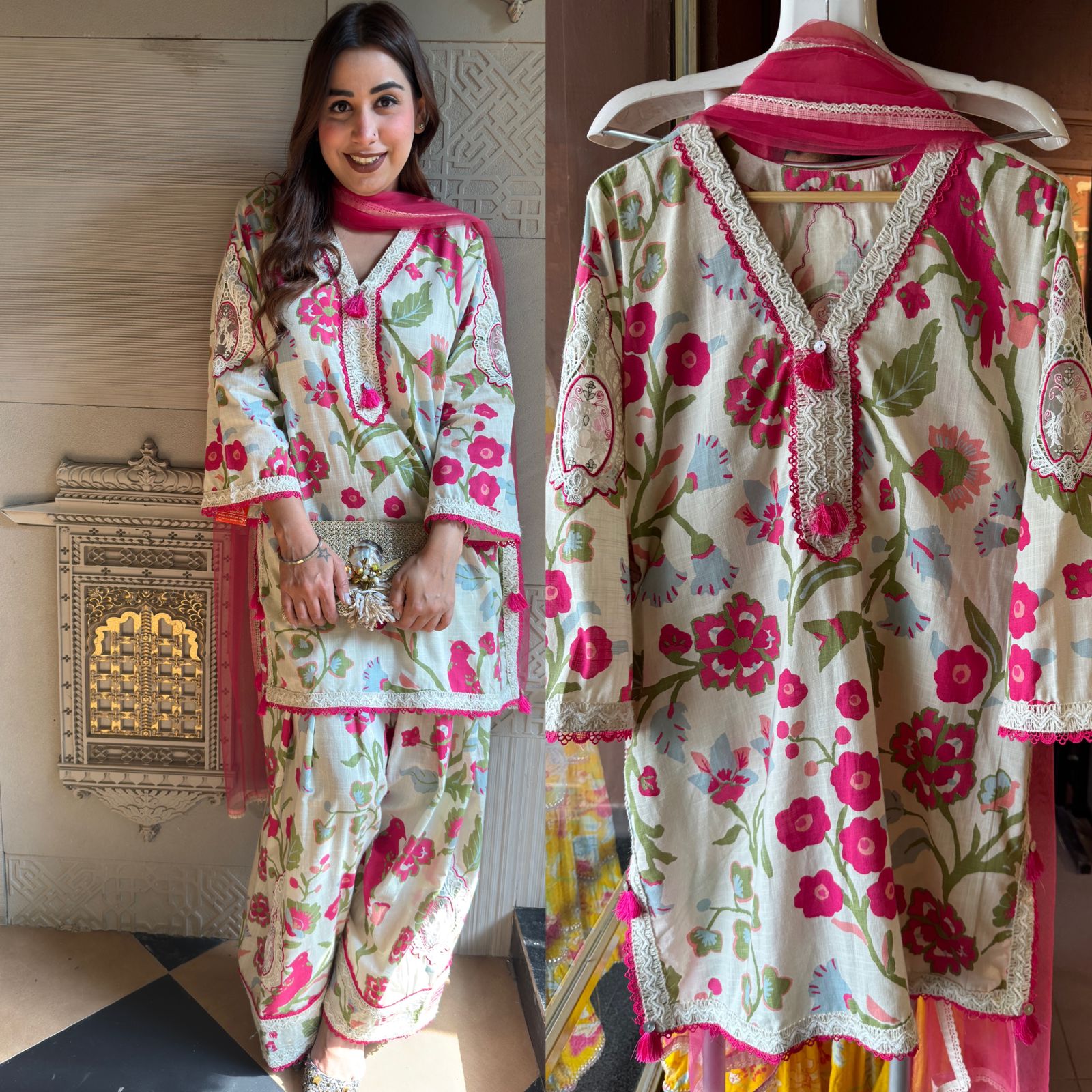 Pure Cotton linen digital printed Stitched Set, Floral digital printing done