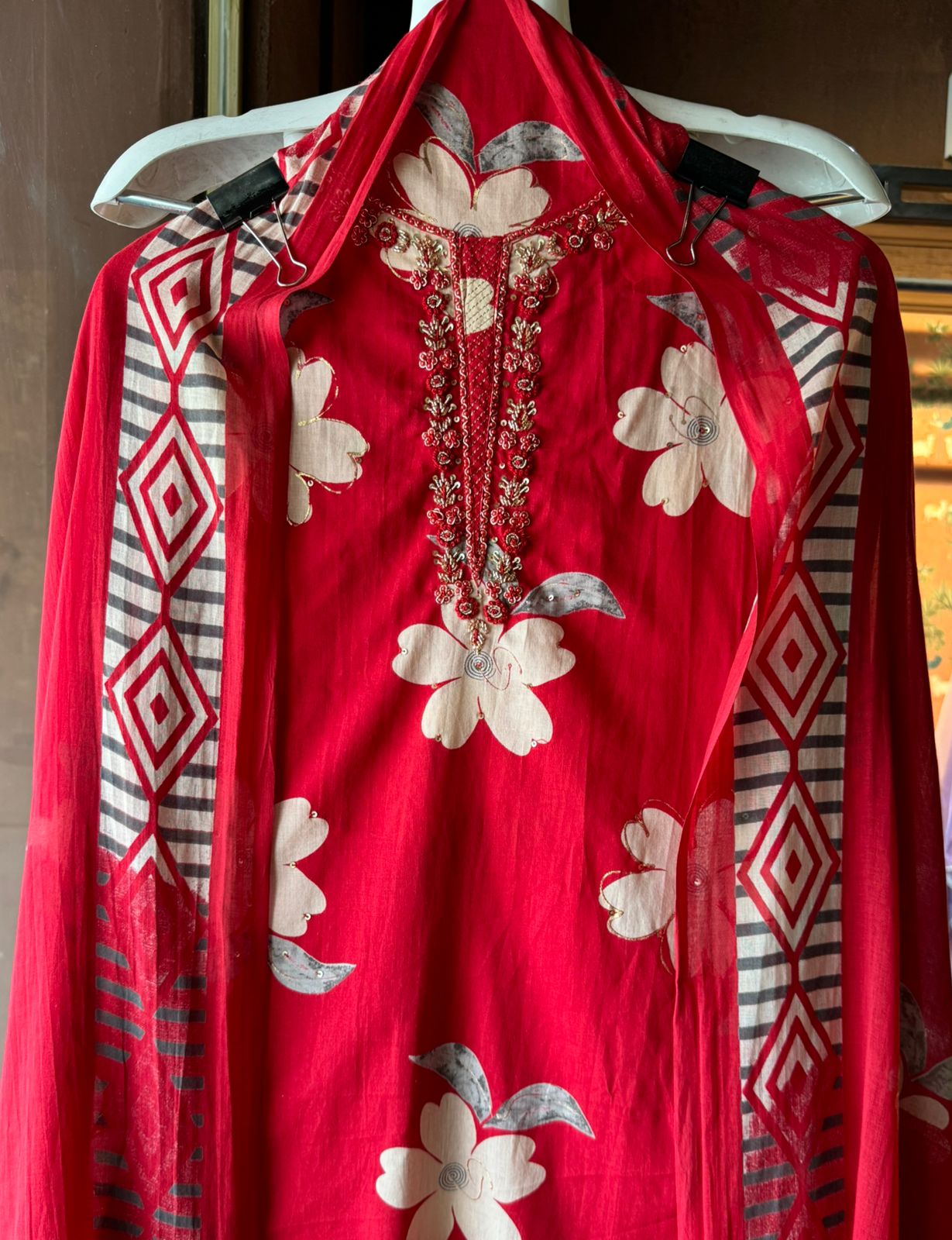 Floral digital printed unstitched cotton Suit , Digital print on the front