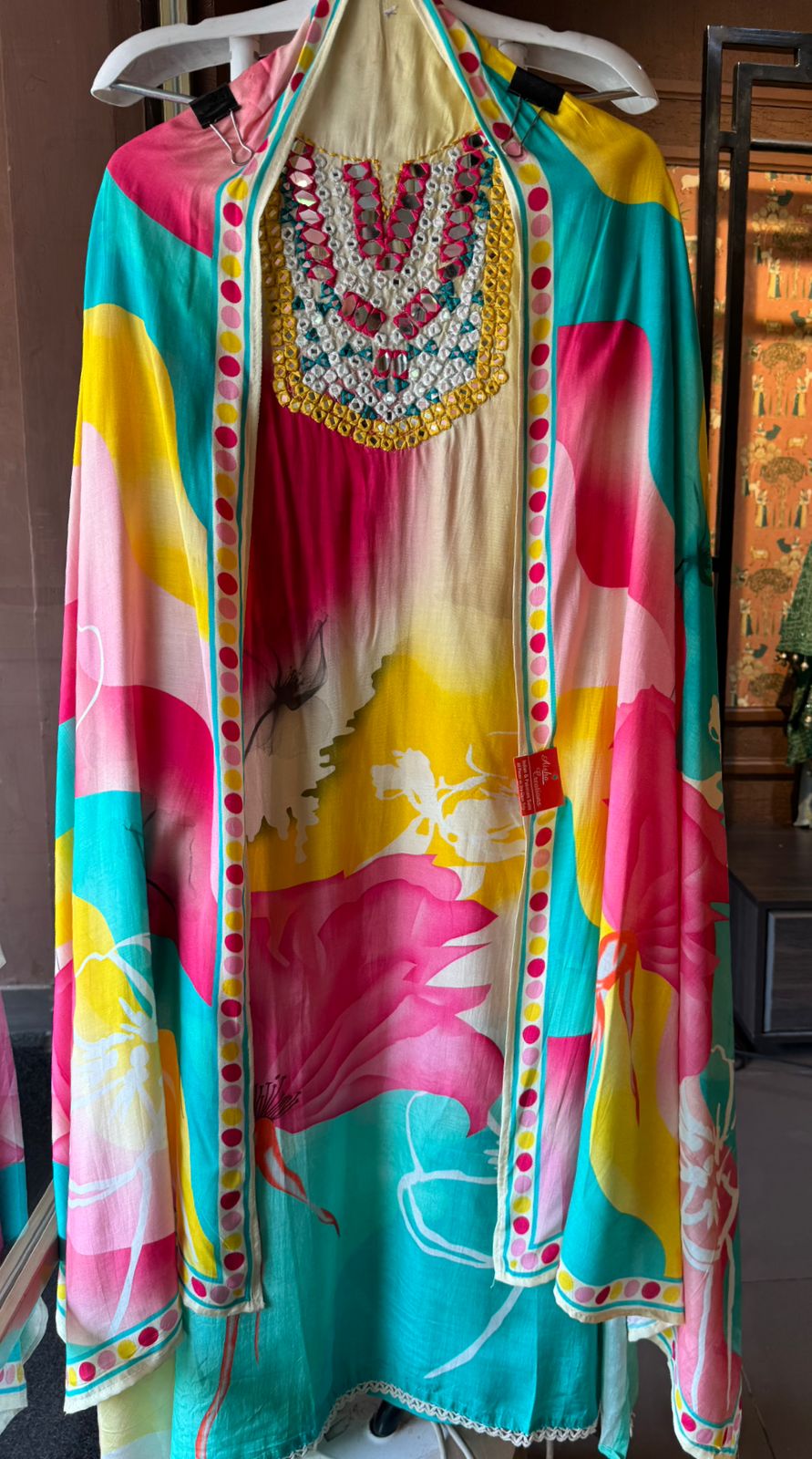 Beautiful Multi coloured Semi stitched puri muslin suit