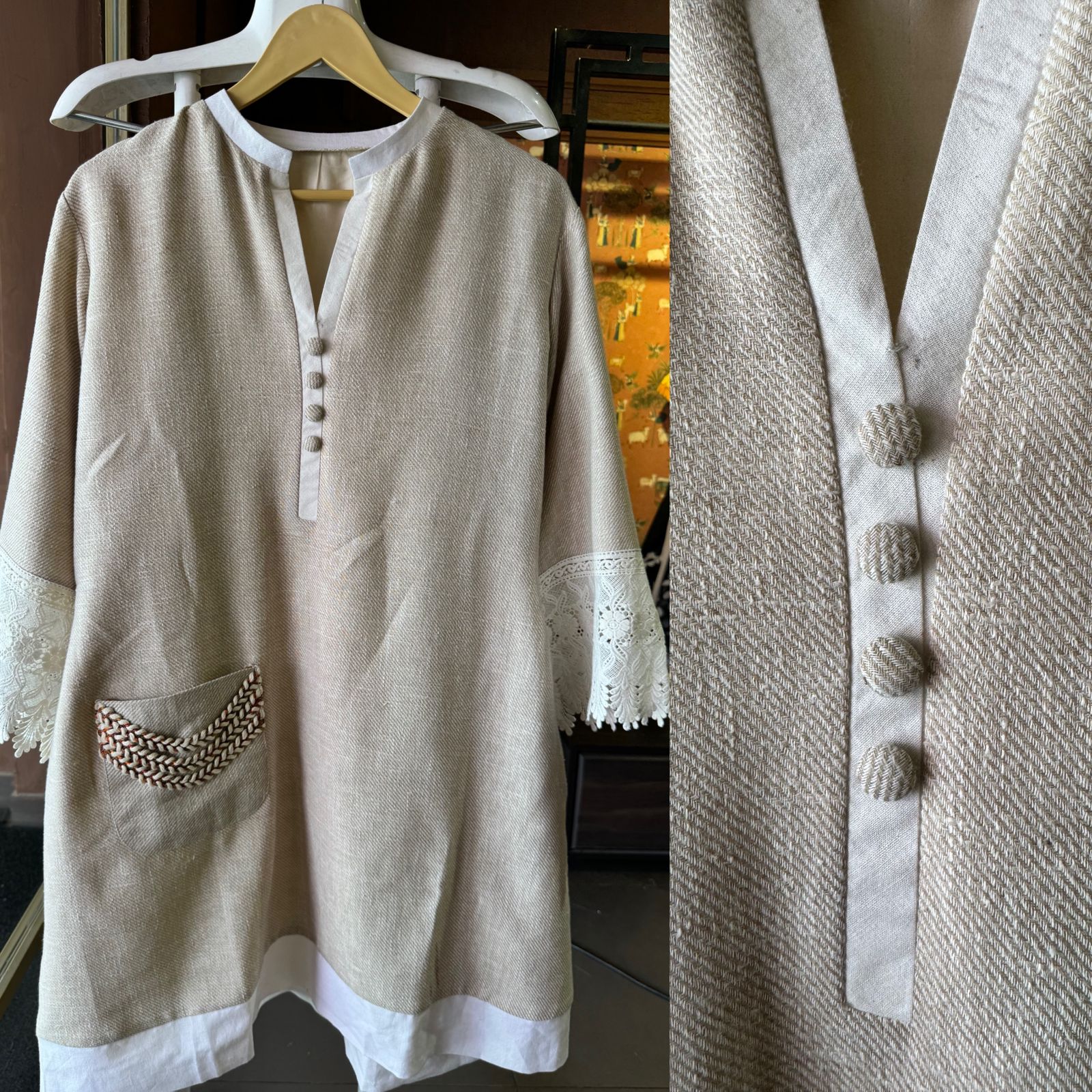 Textured, woven fabric Linen cotton blend