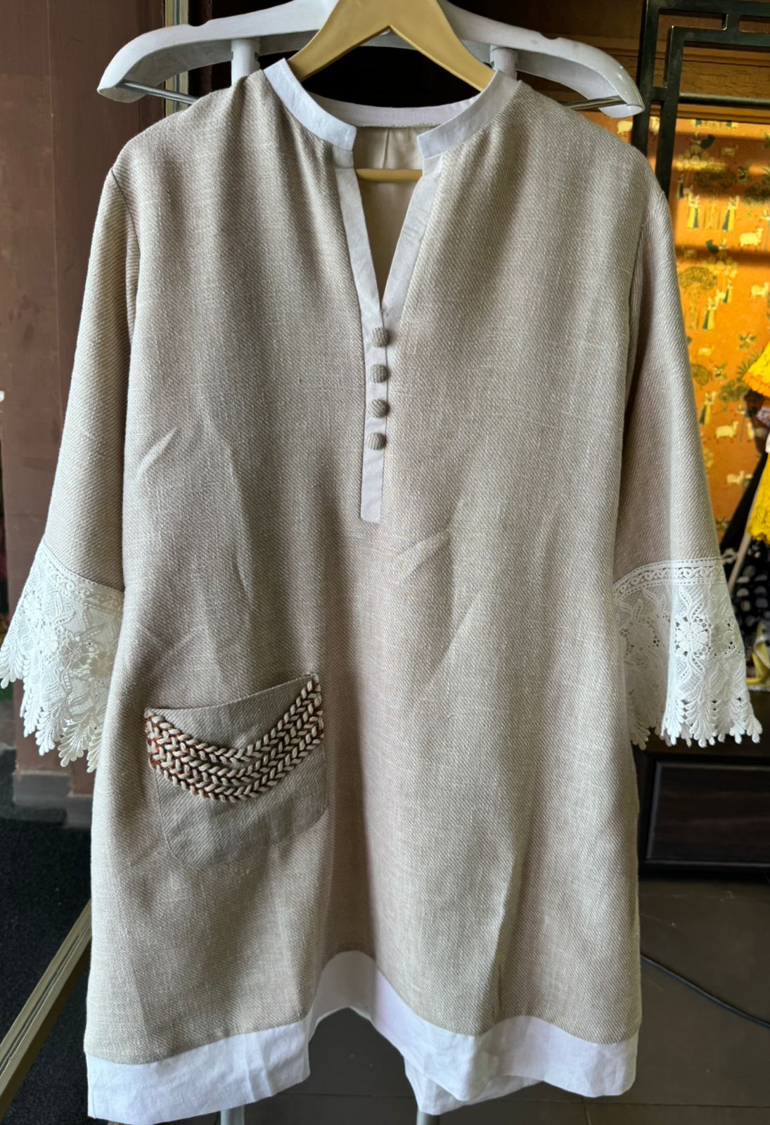 Textured, woven fabric Linen cotton blend