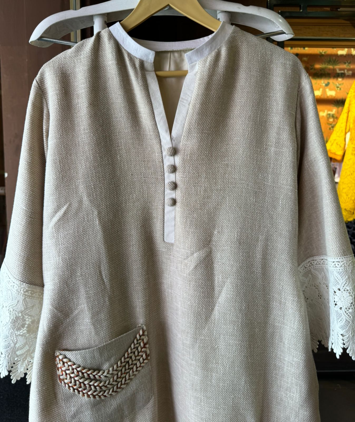 Textured, woven fabric Linen cotton blend