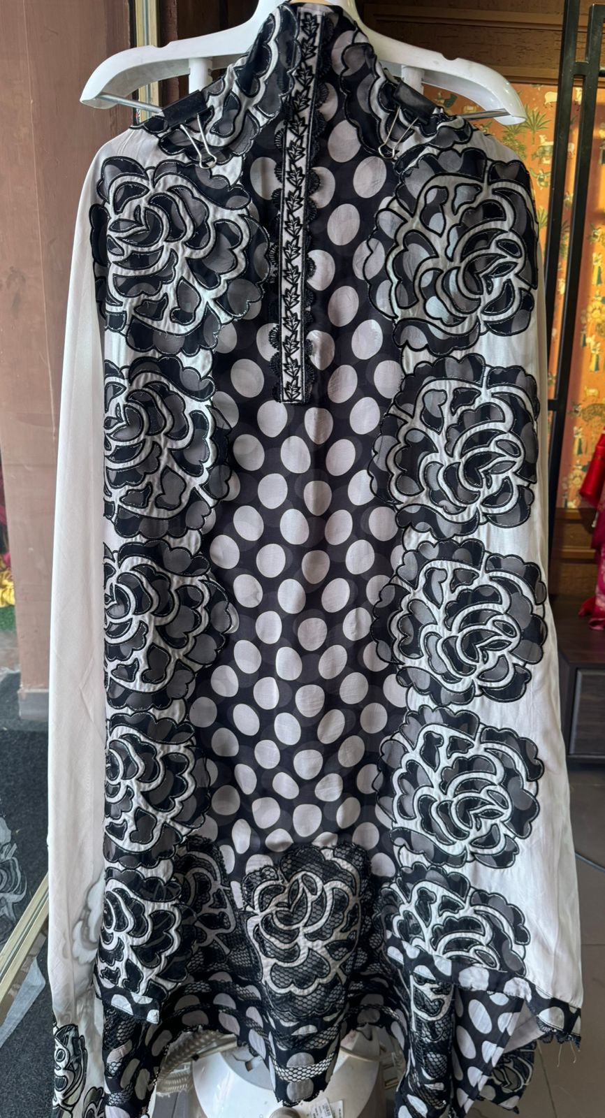 Soft organza Unstitched shirt design With neck Patti design