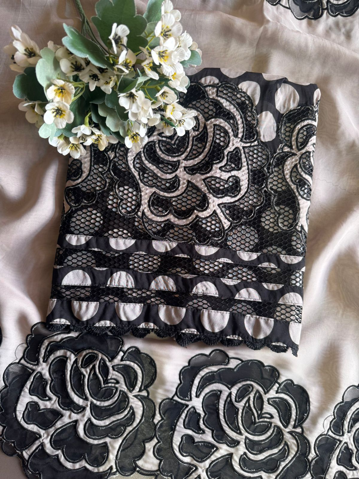 Soft organza Unstitched shirt design With neck Patti design