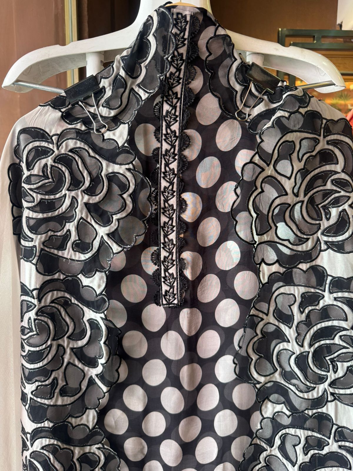 Soft organza Unstitched shirt design With neck Patti design