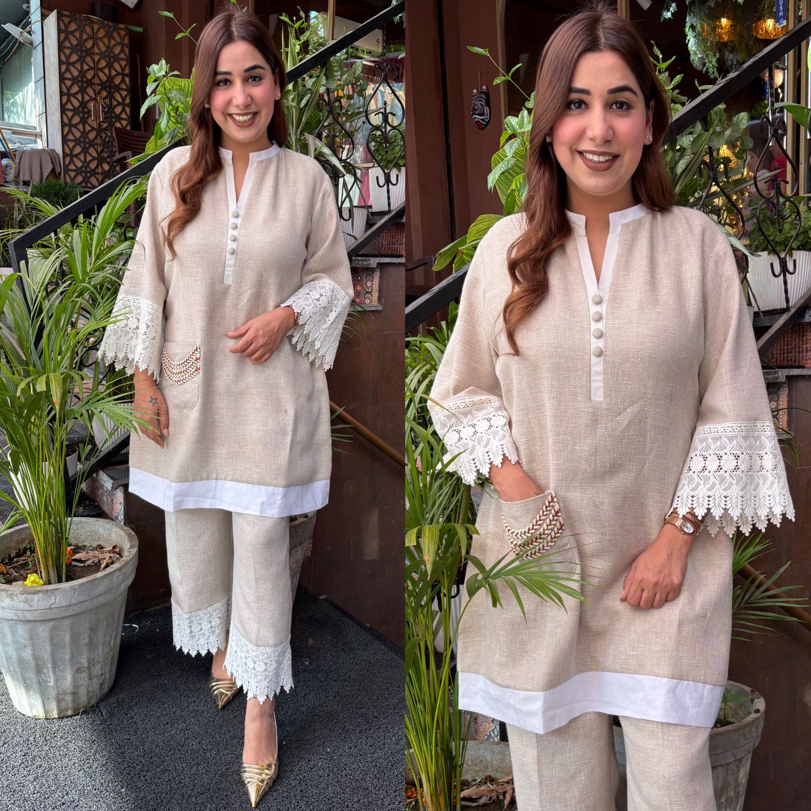 Textured, woven fabric Linen cotton blend