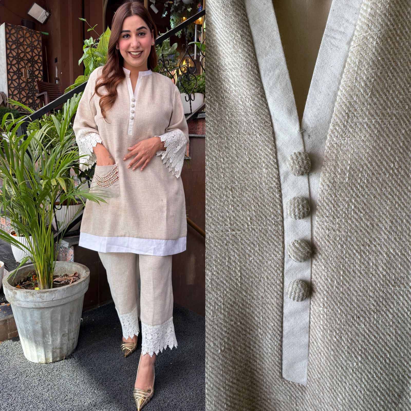 Textured, woven fabric Linen cotton blend