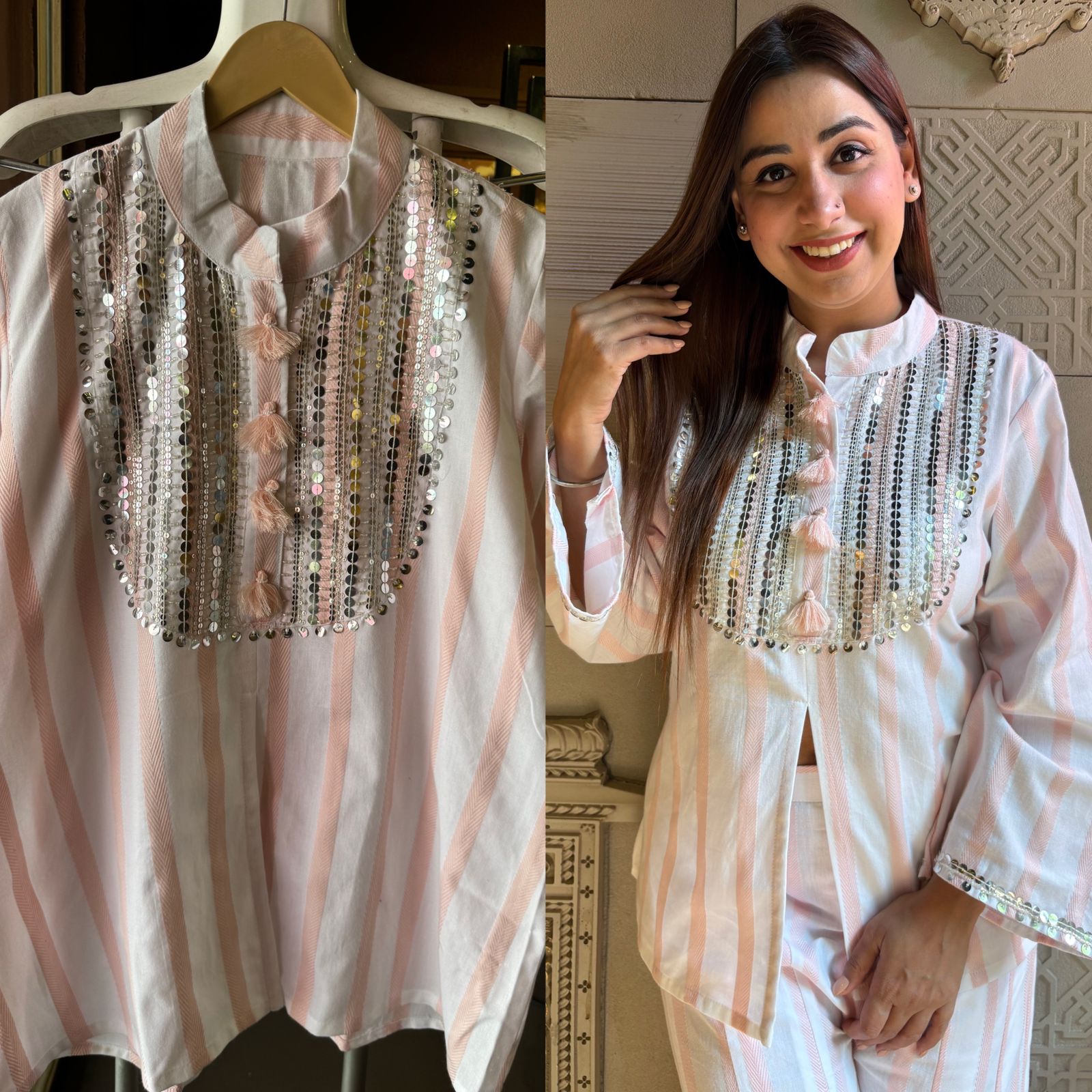 Pure Cotton Weaved Stitched coord set