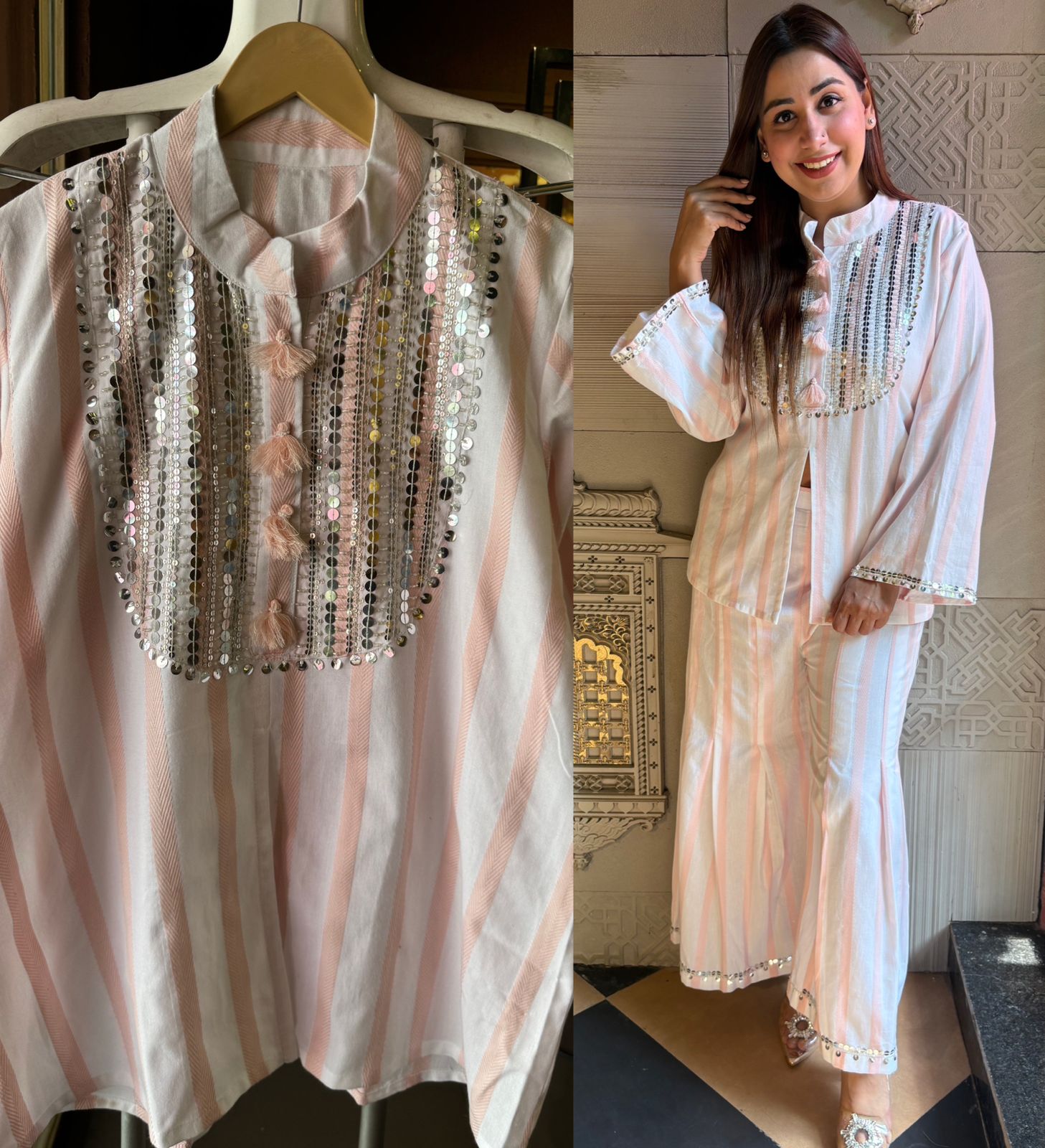 Pure Cotton Weaved Stitched coord set