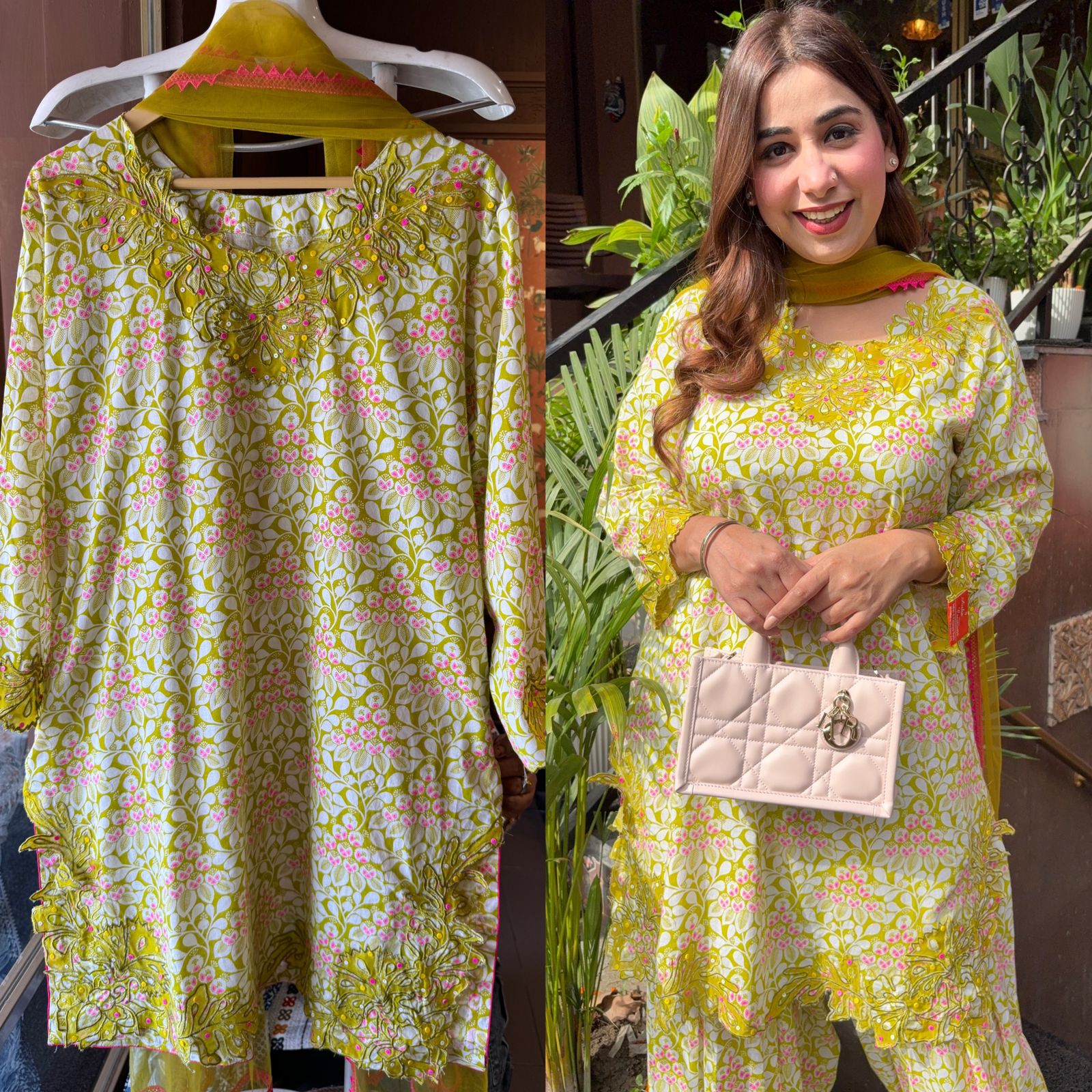 The outfit in the image appears to be made from a lightweight, breathable fabric