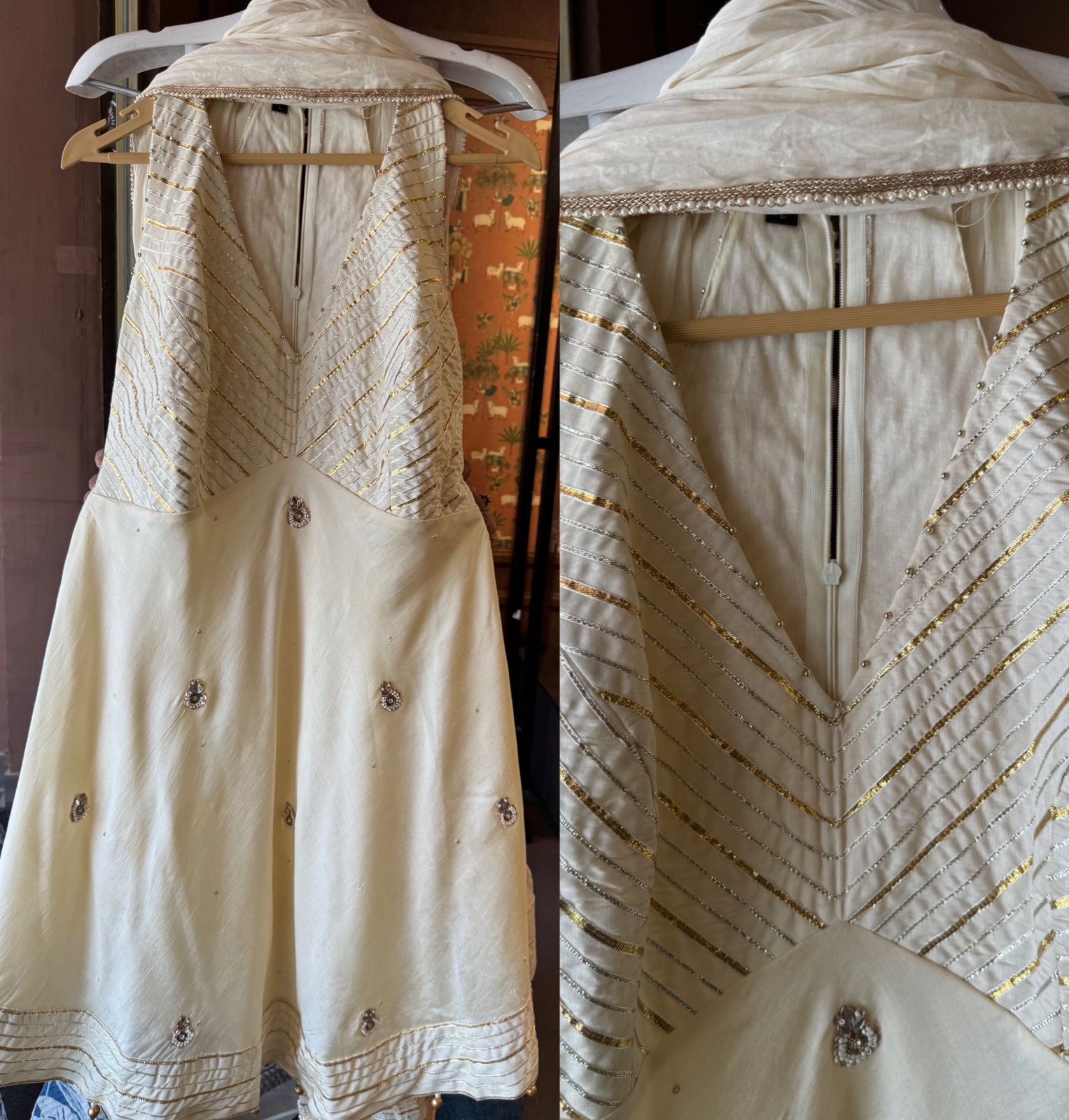 Beautiful Gotta embellished Cotton tissue short Anarkali set