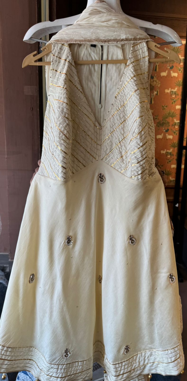 Beautiful Gotta embellished Cotton tissue short Anarkali set