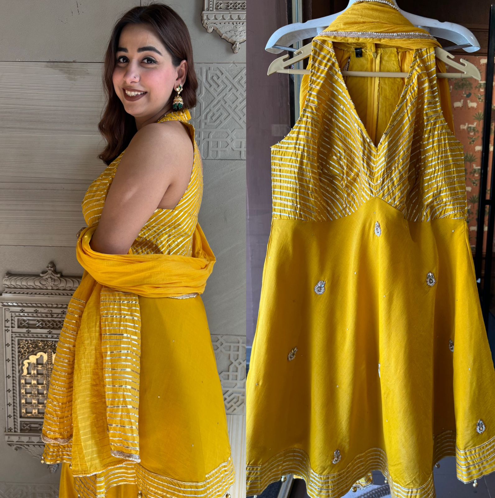 Beautiful Gotta embellished Cotton tissue short Anarkali set