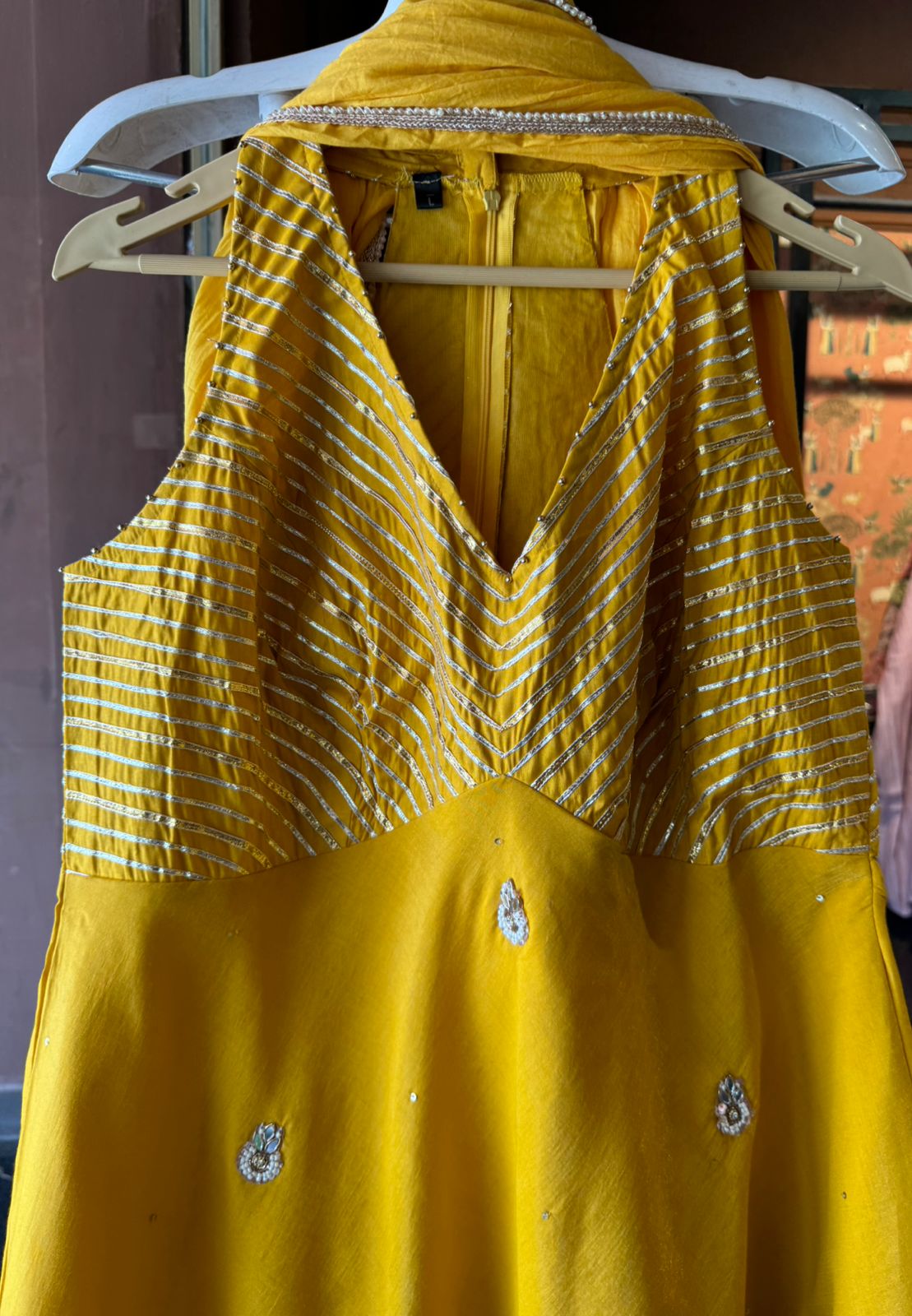 Beautiful Gotta embellished Cotton tissue short Anarkali set