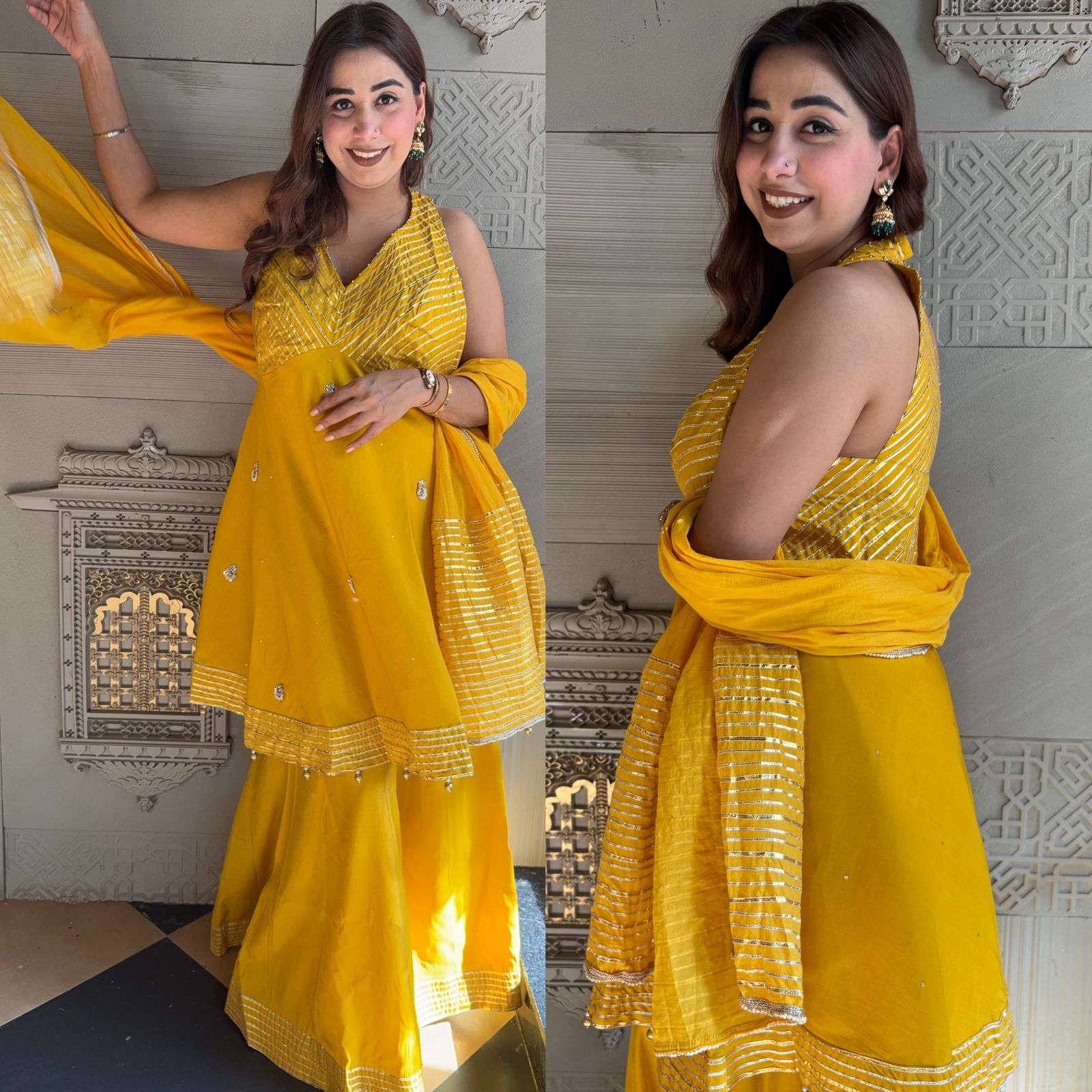 Beautiful Gotta embellished Cotton tissue short Anarkali set