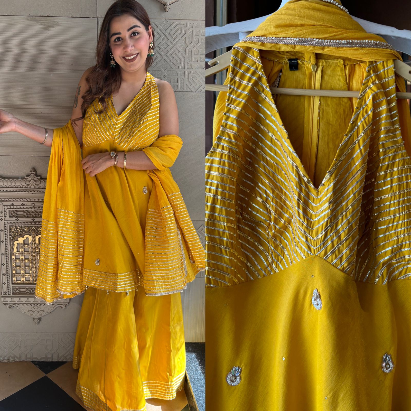 Beautiful Gotta embellished Cotton tissue short Anarkali set