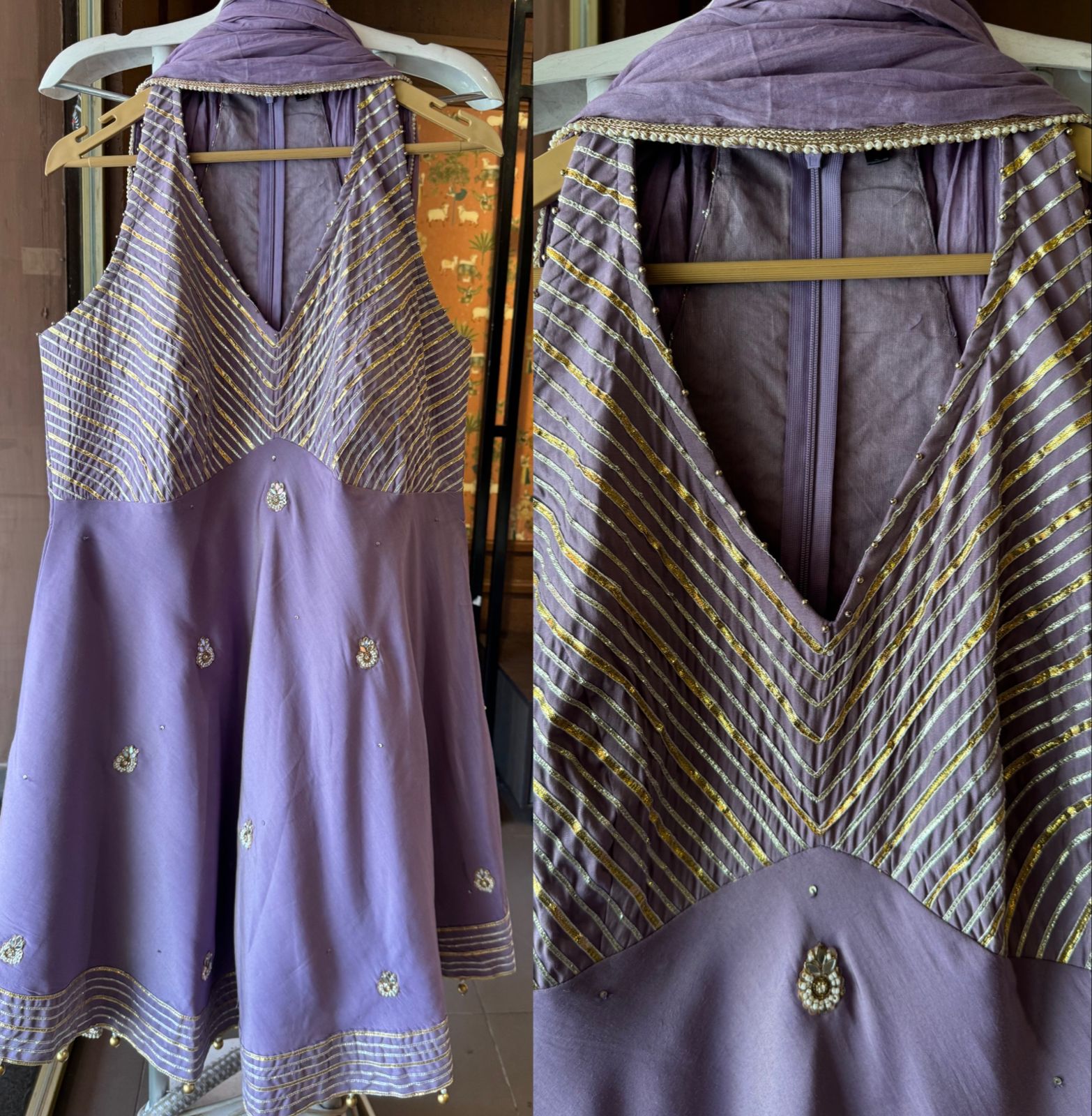 Beautiful Gotta embellished Cotton tissue short Anarkali set