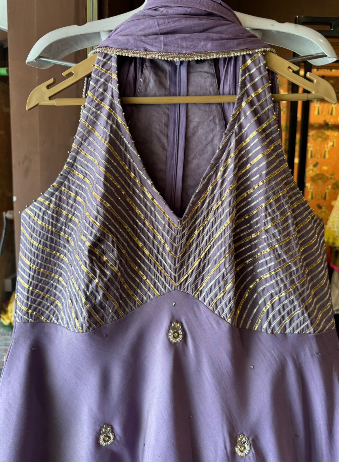 Beautiful Gotta embellished Cotton tissue short Anarkali set