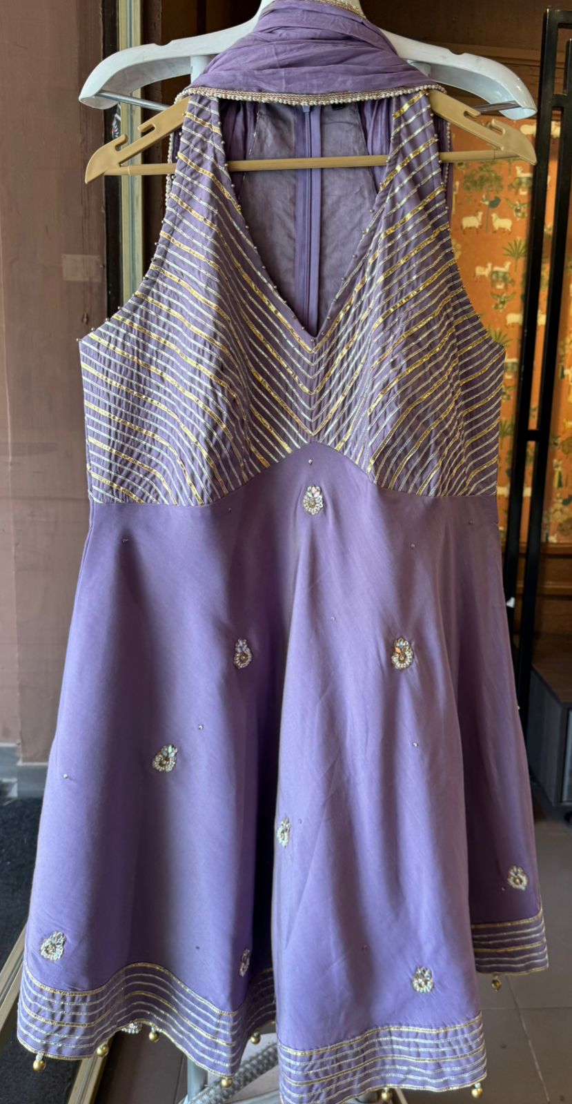 Beautiful Gotta embellished Cotton tissue short Anarkali set