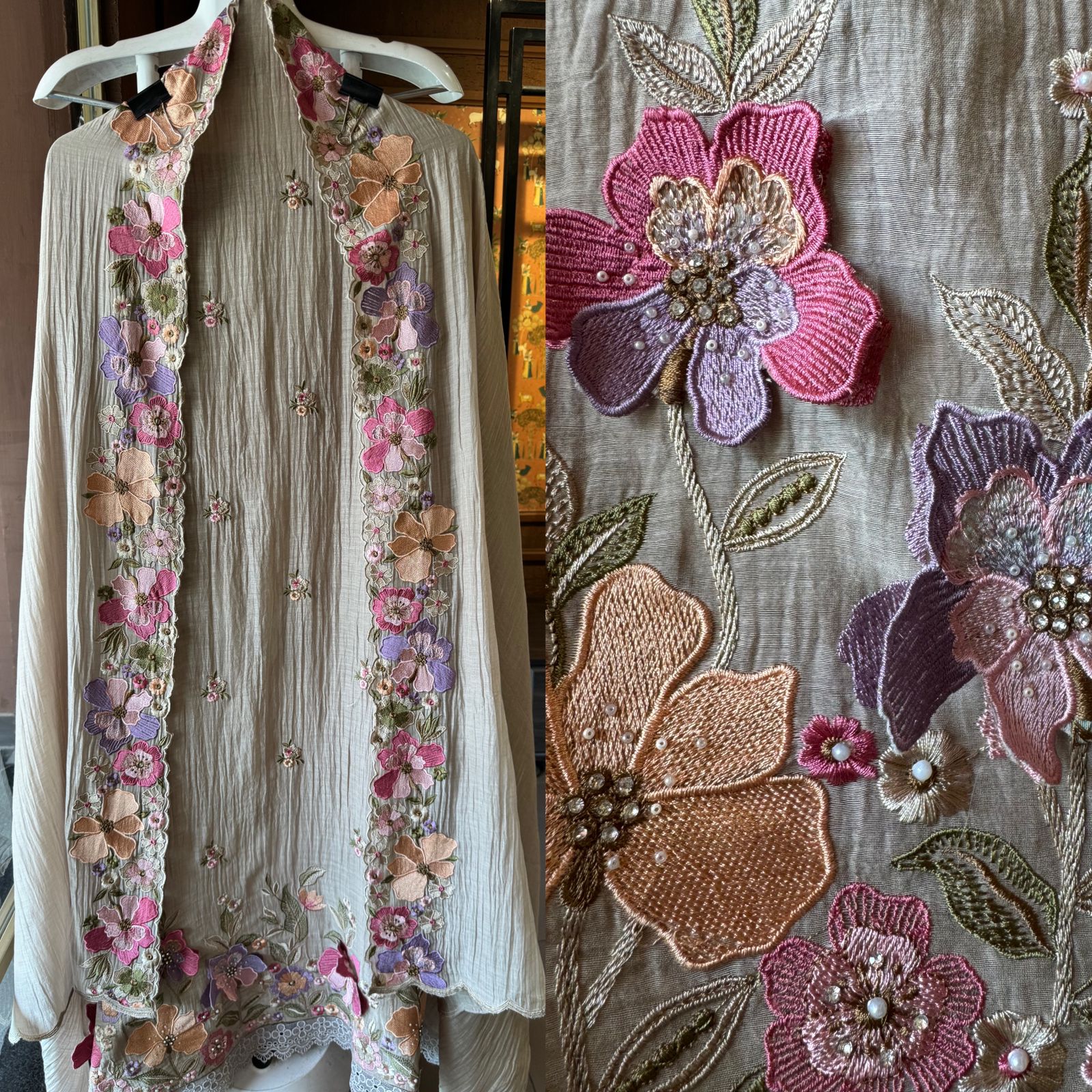 Heavily embroidered Floral kadhai on the daama