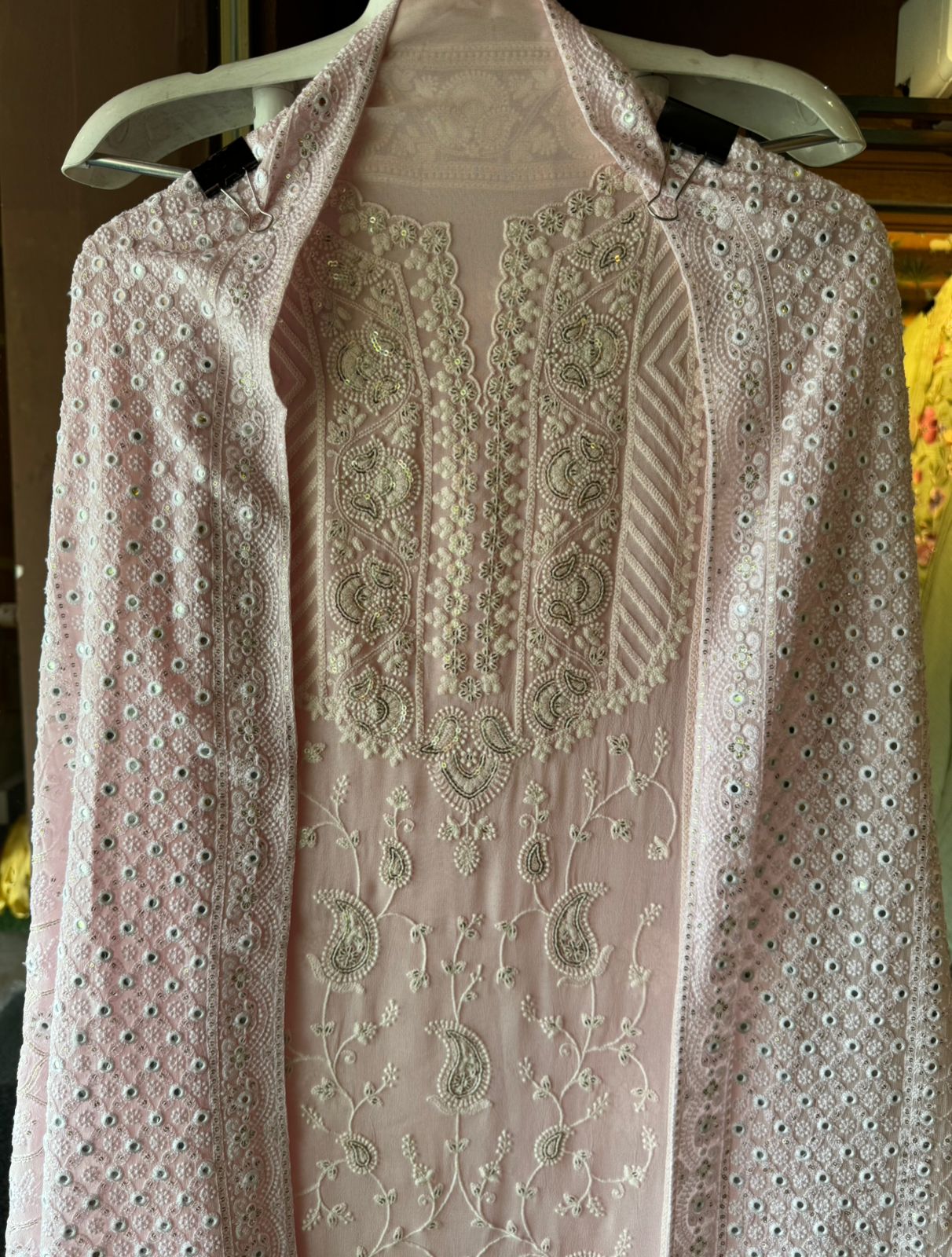 Pure Georgette Unstitched Shirt  with Lakhanvi Thread embroidered front