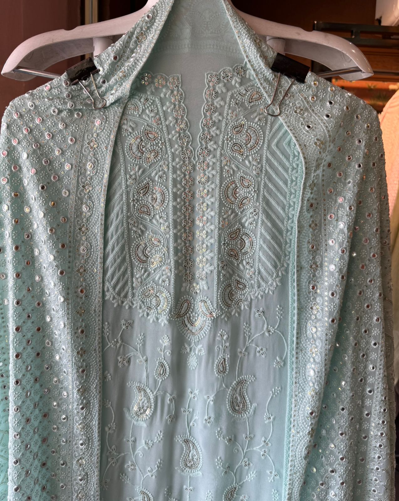 Pure Georgette Unstitched Shirt  with Lakhanvi Thread embroidered front