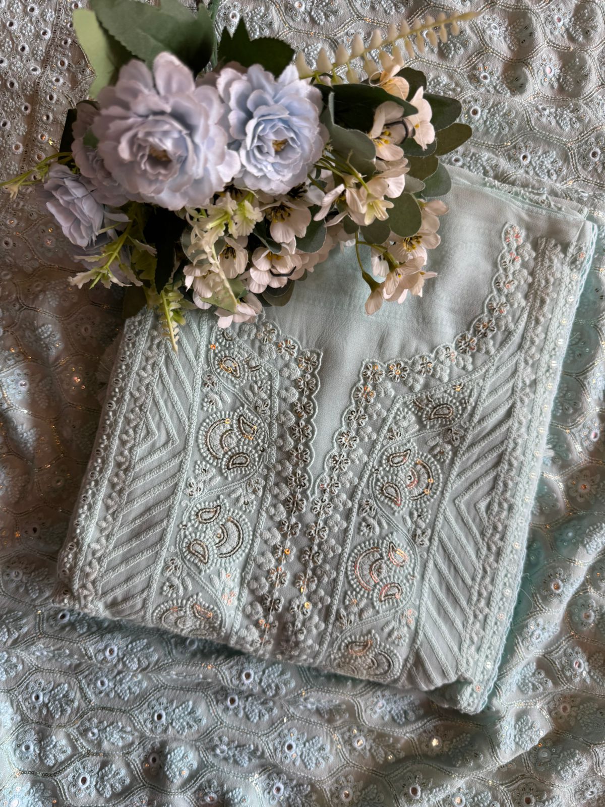 Pure Georgette Unstitched Shirt  with Lakhanvi Thread embroidered front