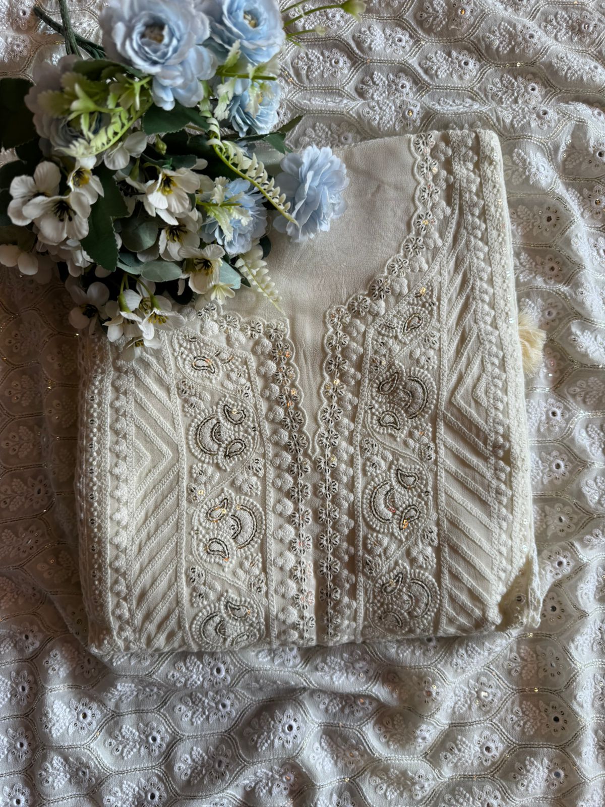 Pure Georgette Unstitched Shirt  with Lakhanvi Thread embroidered front