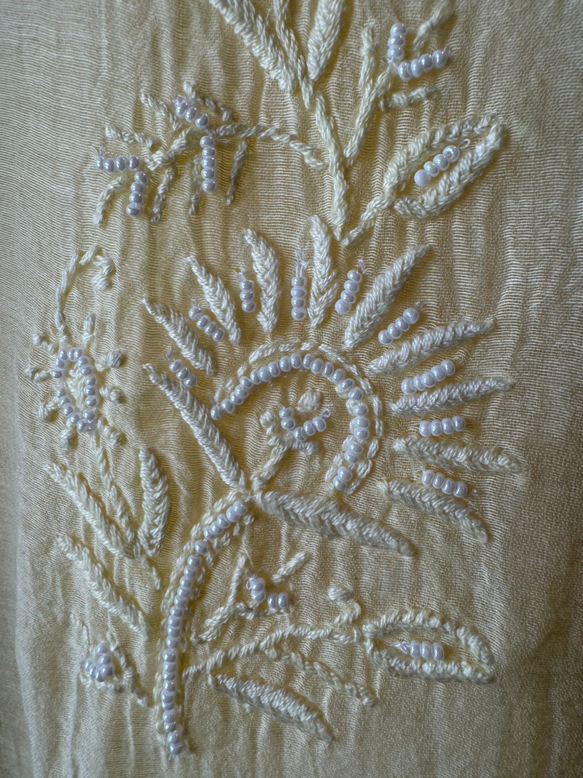 Fine Mul cotton chanderi unstitched Shirt with thread embroidered Lakhnavi neckline