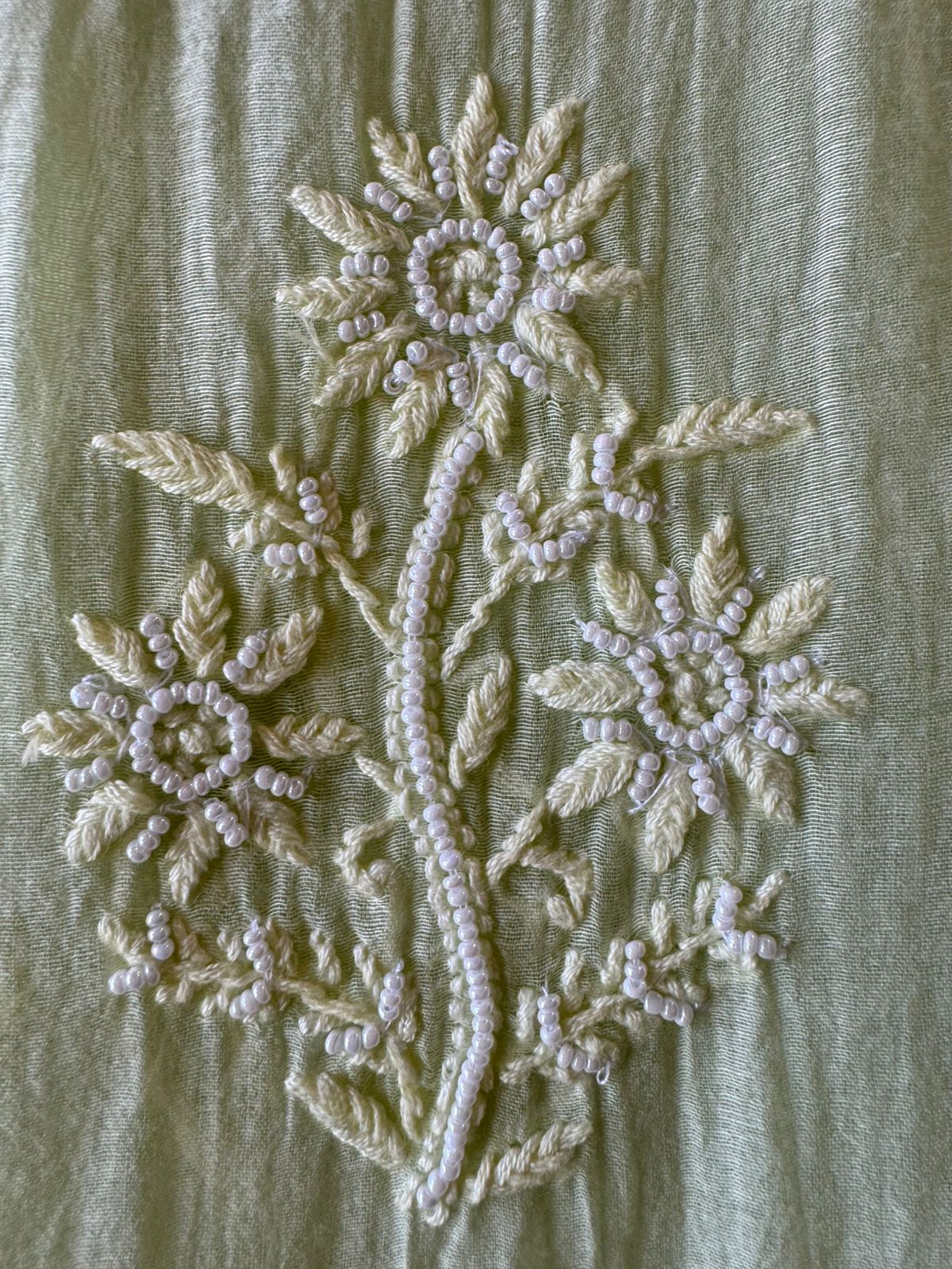 Fine Mul cotton chanderi unstitched Shirt with thread embroidered Lakhnavi neckline