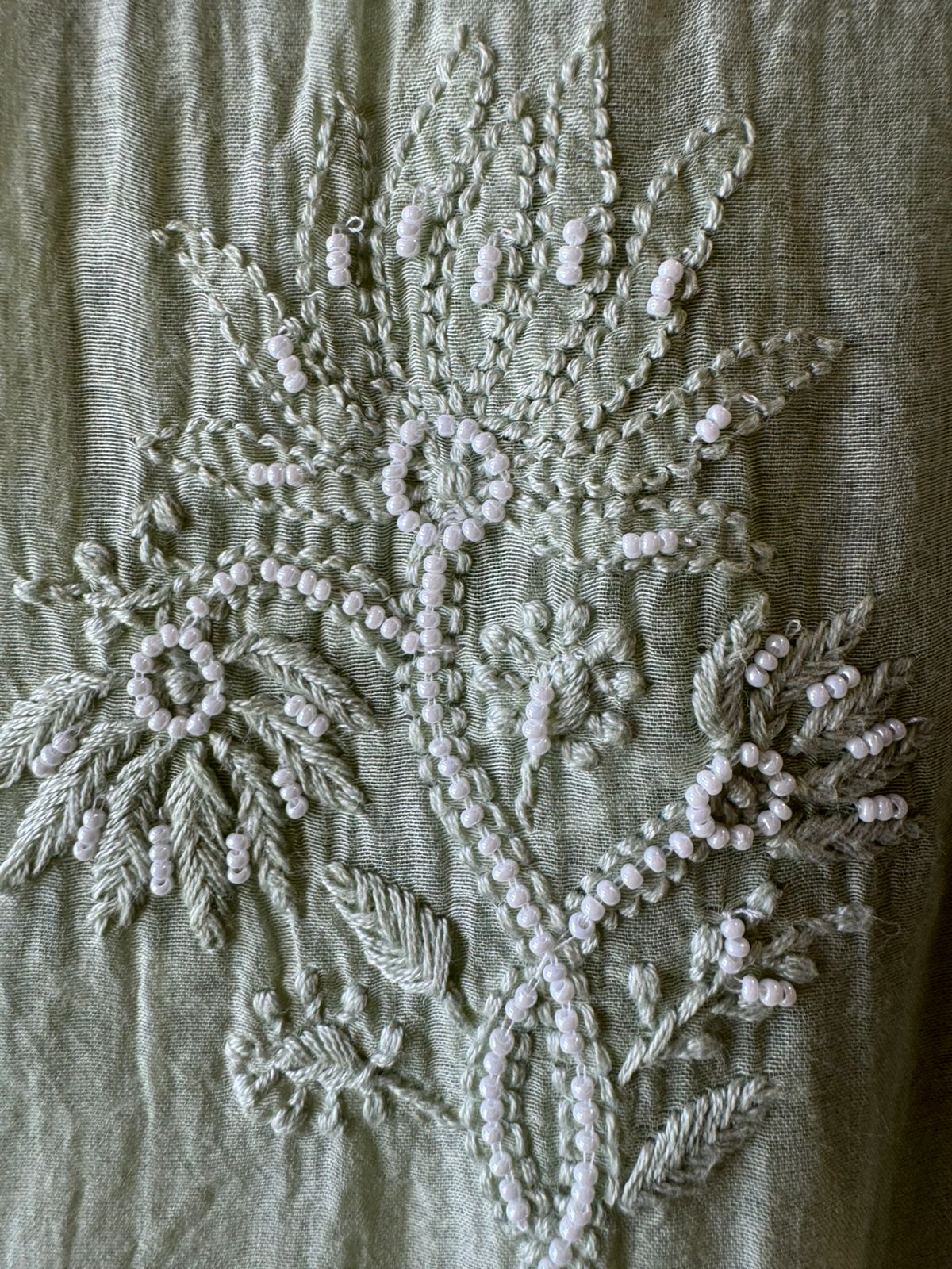 Fine Mul cotton chanderi unstitched Shirt with thread embroidered Lakhnavi neckline