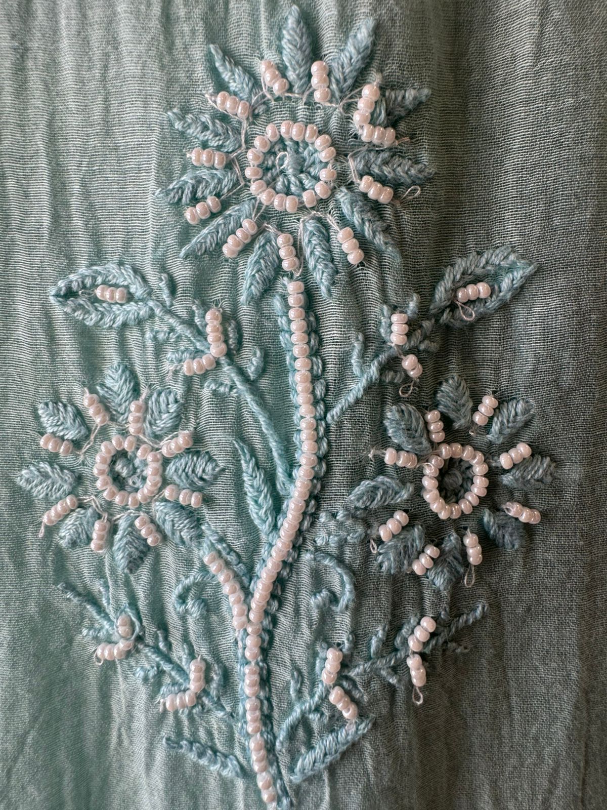 Fine Mul cotton chanderi unstitched Shirt with thread embroidered Lakhnavi