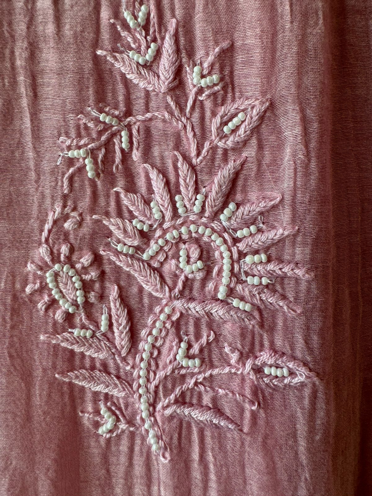 Fine Mul cotton chanderi unstitched Shirt with thread embroidered Lakhnavi