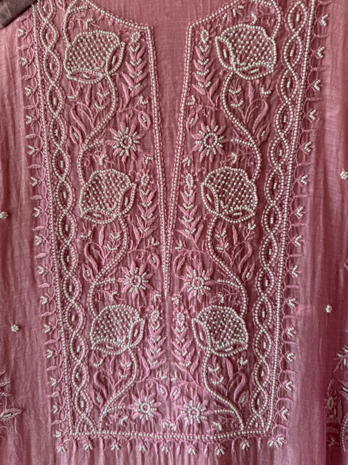 Fine Mul cotton chanderi unstitched Shirt with thread embroidered Lakhnavi