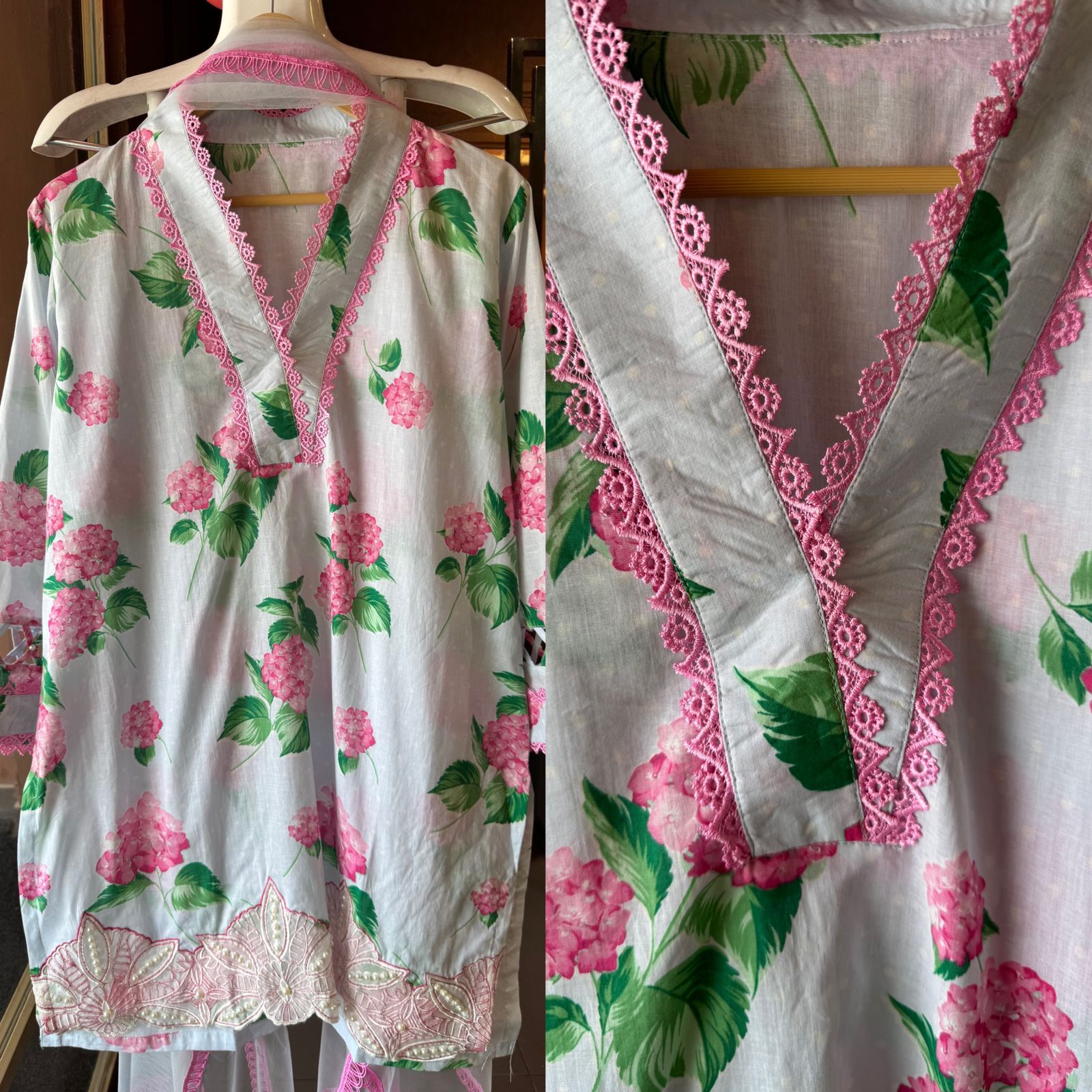 Pure cotton Stitched Suit set with Multi coloured floral digital printing