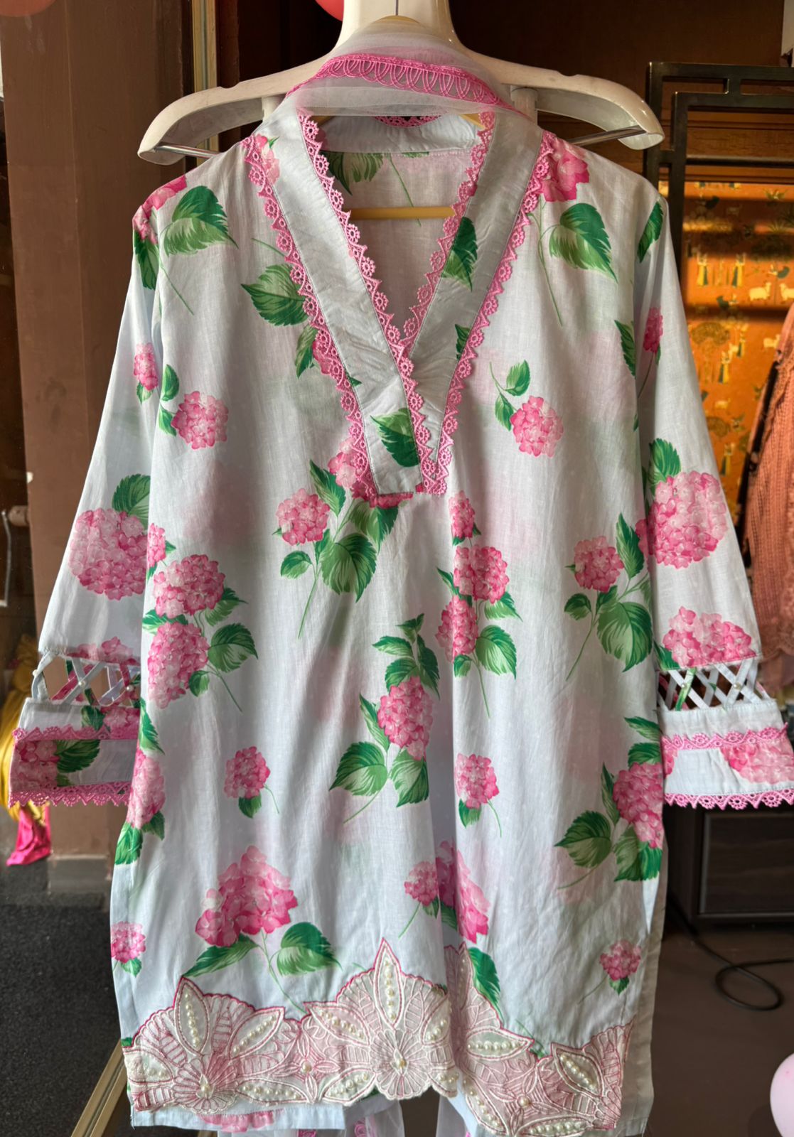 Pure cotton Stitched Suit set with Multi coloured floral digital printing