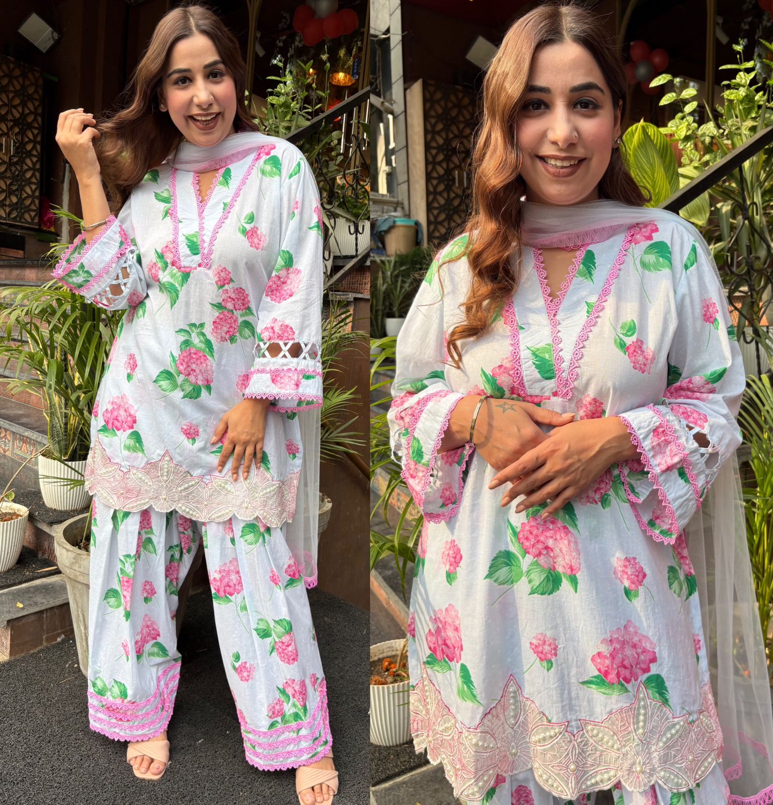 Pure cotton Stitched Suit set with Multi coloured floral digital printing