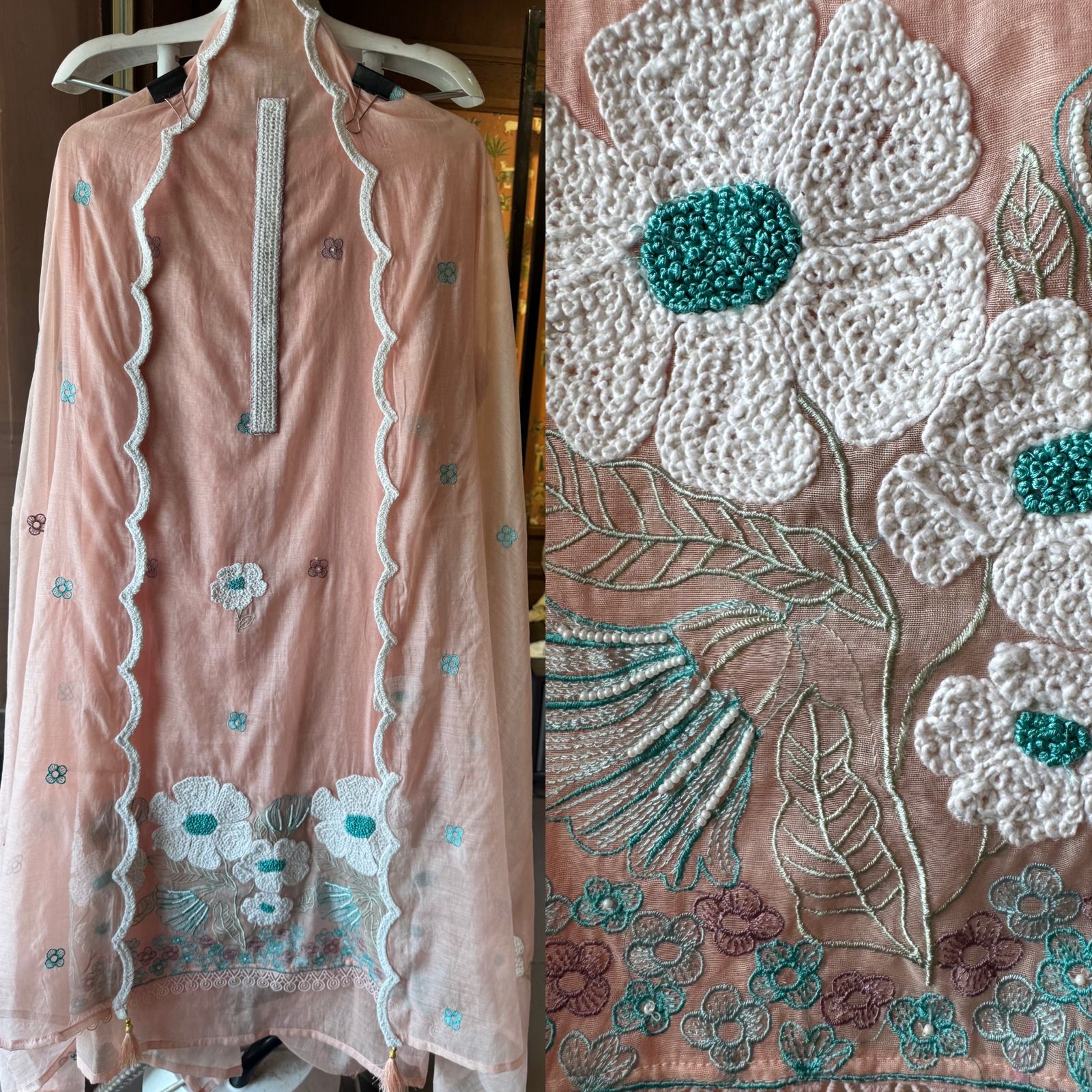 Soft Mul Mul cotton chanderi unstitched Kurta