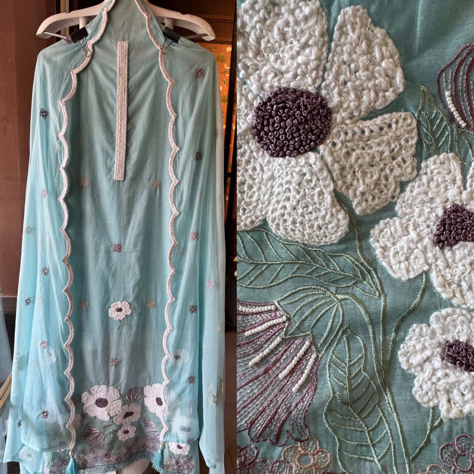 Soft Mul Mul cotton chanderi unstitched Kurta