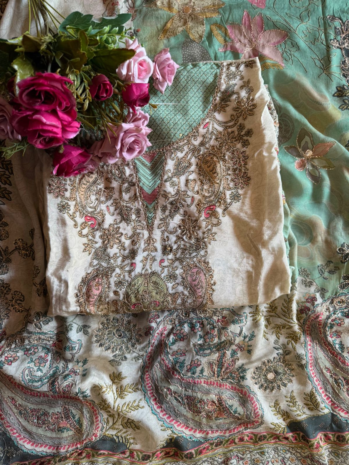 Pure Crepe Pakistani inspired Self Digital printed Shirt