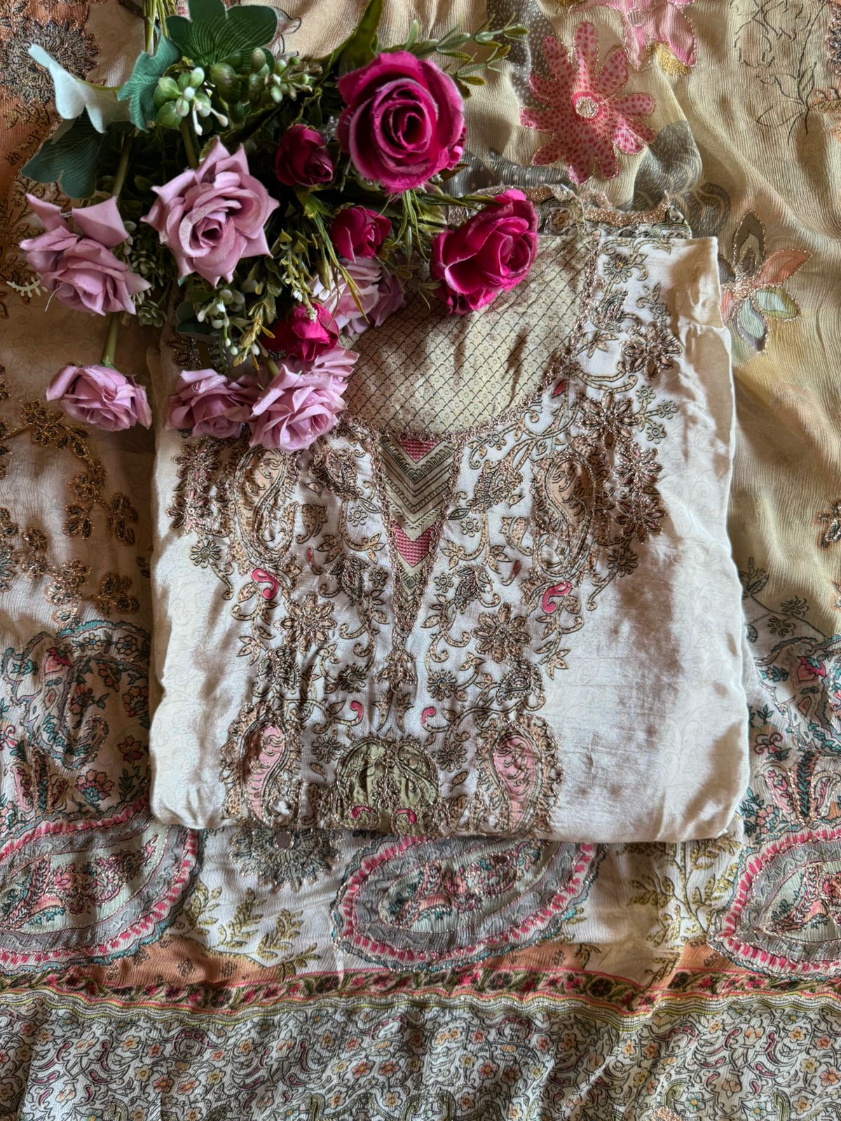 Pure Crepe Pakistani inspired Self Digital printed Shirt